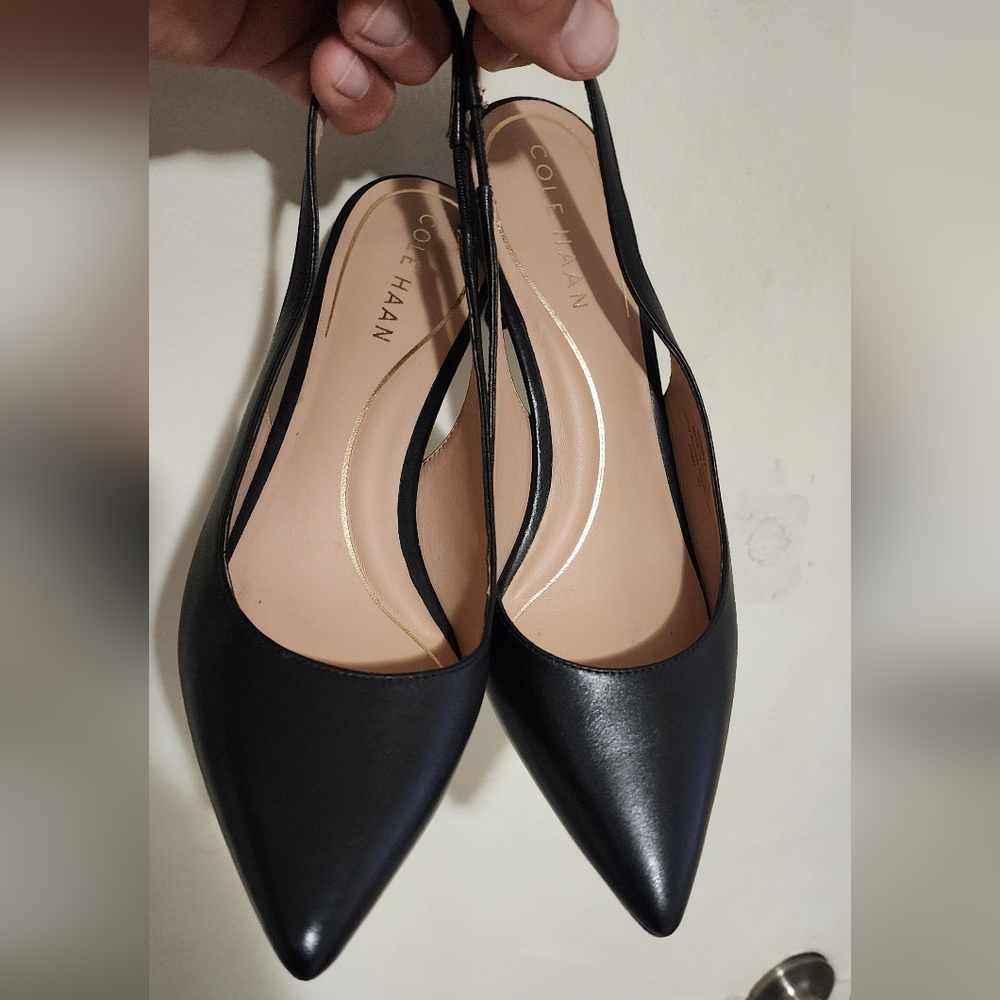 Cole Haan Black Leather Vandam Slingback Heels Size 7 - Picture 3 of 8